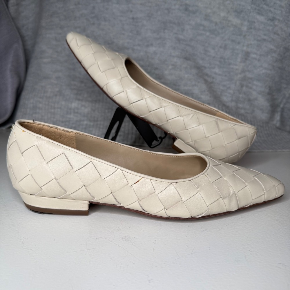 Sam Edelman Size 8.5 Woven Pointed Toe Flats Cream Leather Slip On Women Shoes